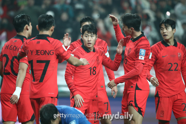 싱가포르전 득점 후 기뻐하는 태극전사들. /게티이미지코리아