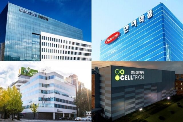 왼쪽 위부터 시계방향으로 삼성바이오에피스, 한미약품, 셀트리온제약, 대웅제약 본사. /각사