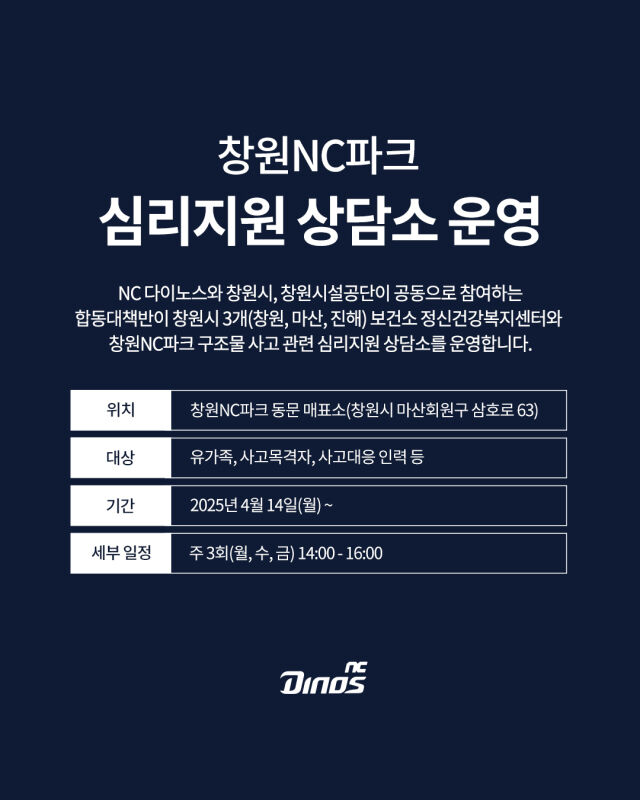 합동대책반이 창원NC파크 구조물 사고 관련 심리 상담을 진행한다./NC 다이노스