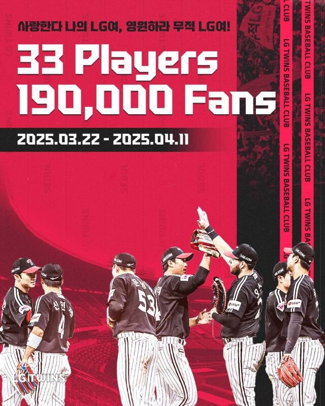 LG 트윈스가 개막 8경기 연속 매진 달성 기념 경품 이벤트를 진행한다./LG 트윈스
