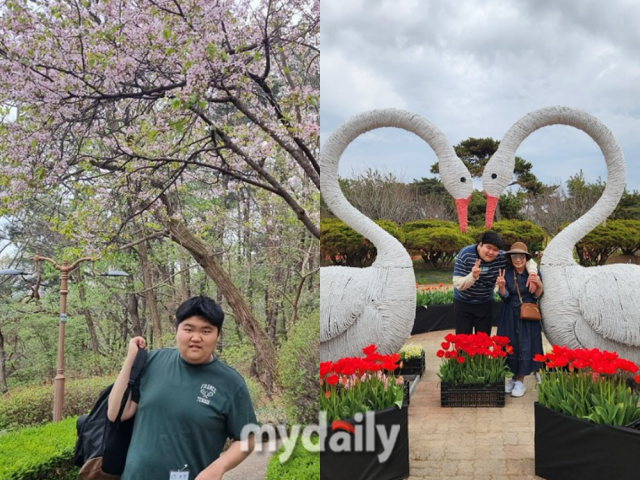 오윤아 아들 민이가 봄꽃을 즐기는 중이다./오윤아 인스타그램