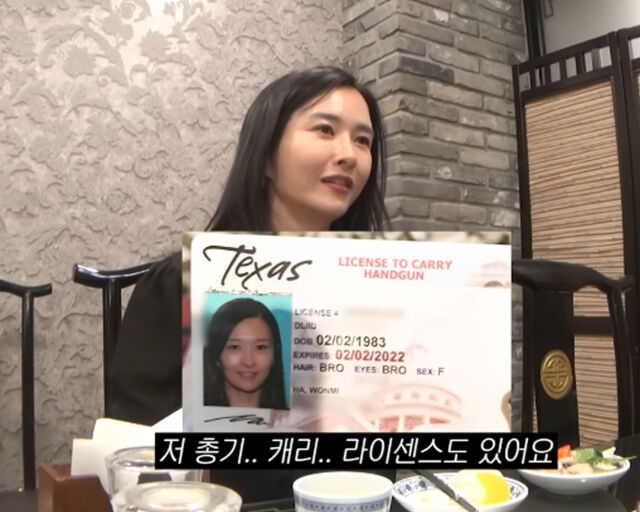 하원미가 미국에서 총기를 소지할 수 있다고 밝혔다. / 유튜브 