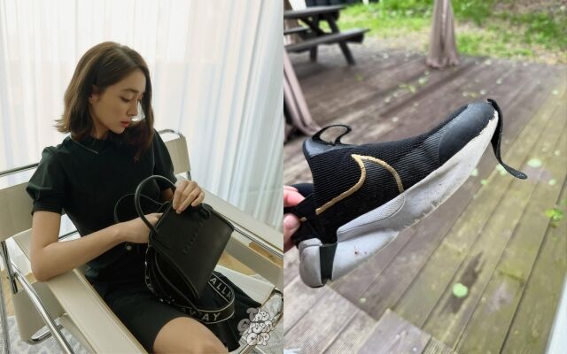 배우 이민정이 솔이 떨어진 운동화를 들고 있다. / 이민정 인스타그램