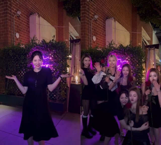 그룹 소녀시대 멤버 써니와 A2O MAY 멤버들이 인증샷을 남겼다. / A2O Entertainment